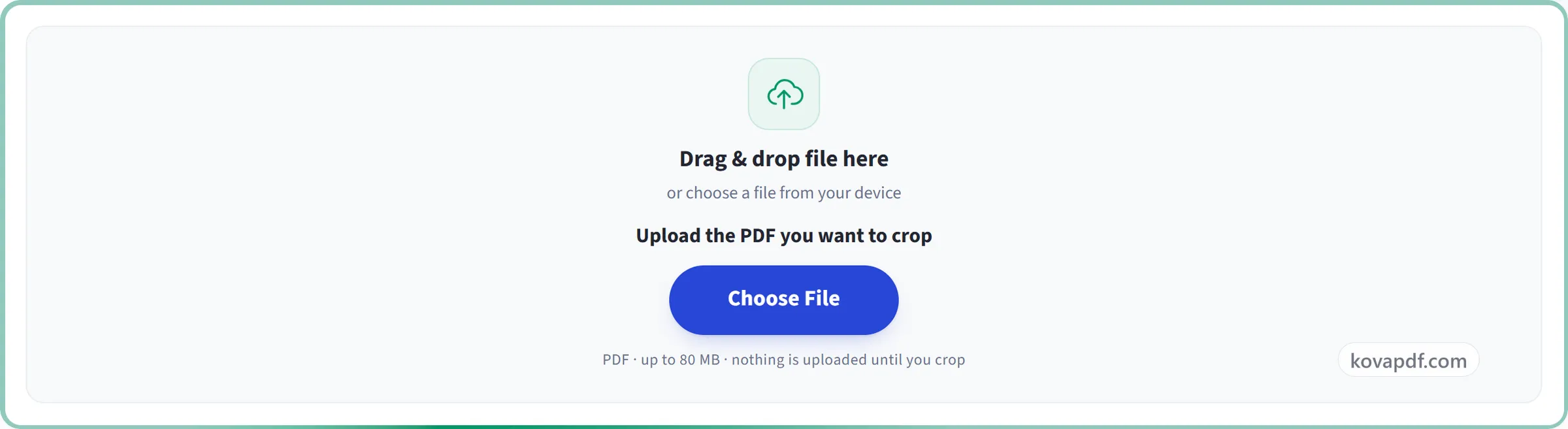 The Crop PDF upload panel