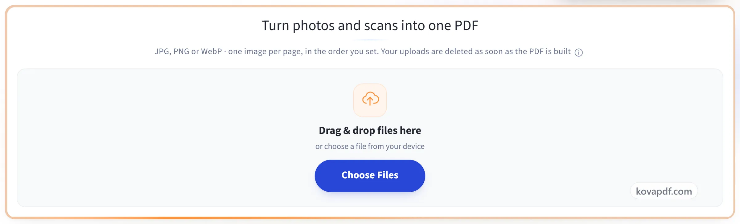 The Image to PDF upload panel