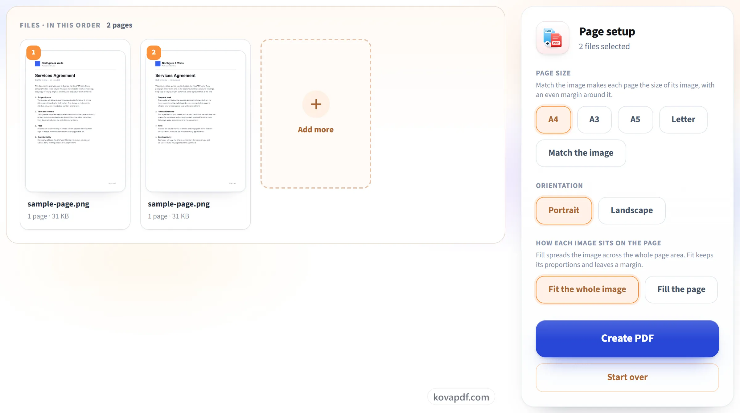 The Image to PDF screen with images listed and ready to arrange
