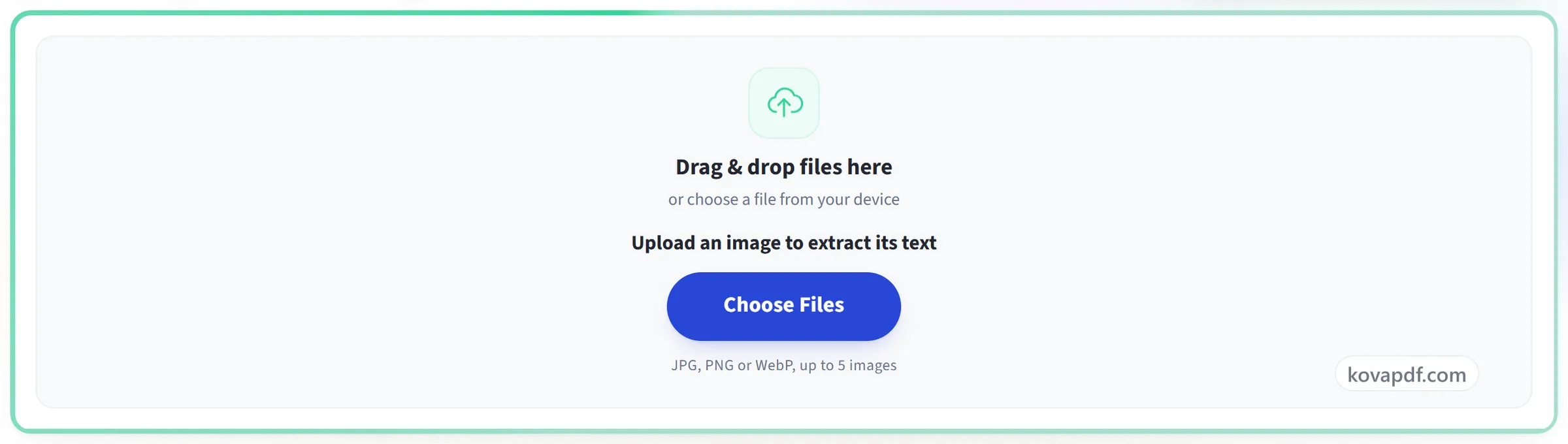 The Image to Text upload panel with the language selector