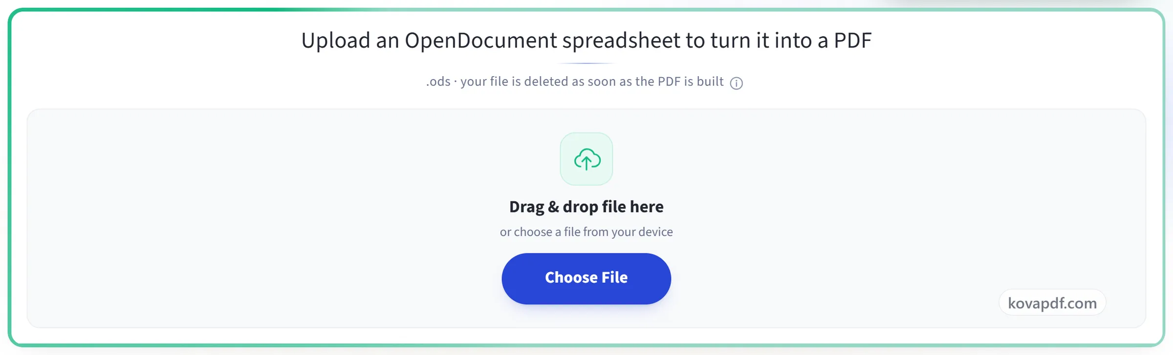 The ODS to PDF upload panel