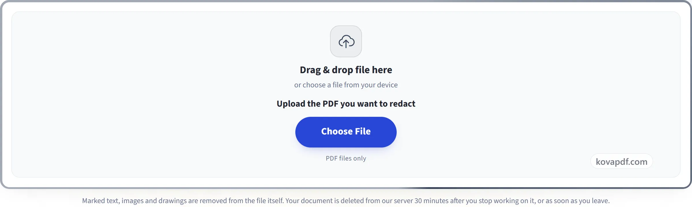 The Redact PDF upload panel