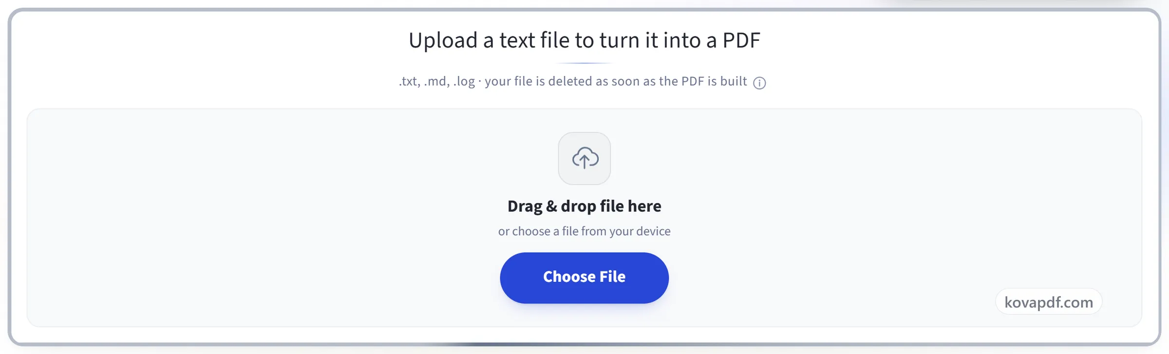 The TXT to PDF upload panel
